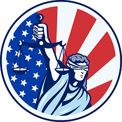 Image showing American Lady Holding Scales of Justice Flag retro