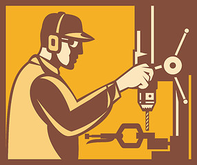 Image showing Factory Worker Operator With Drill Press Retro