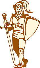Image showing knight standing with sword and shield 