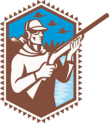 Image showing Hunter With Shotgun Rifle Duck Shooting Retro