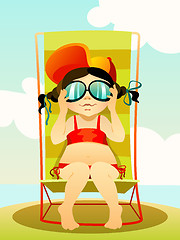 Image showing Young girl in sunglasses on a beach