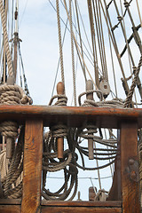 Image showing Rigging of an ancient sailing vessel