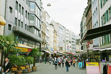 Image showing BASEL - MAY 3: People walk by at the main street in Basel May 3,