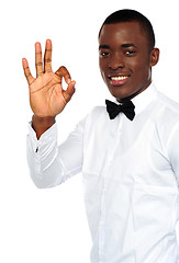 Image showing Young african boy showing okay gesture
