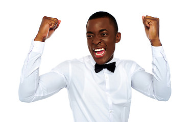 Image showing Excited african man enjoying his success