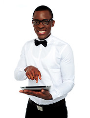 Image showing Smart boy using touch screen device