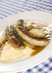 Image showing  Grobe sausage bratwurst with mashed potatos sauerkraut  as phot