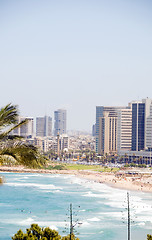 Image showing skyline Tel Aviv Israel beach with high rise hotels offices Asia