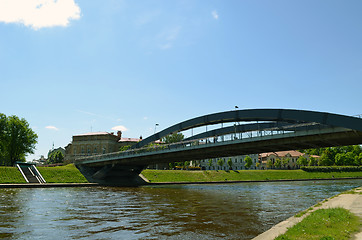 Image showing Mindaugas bridge river Neris in center of Vilnius. 