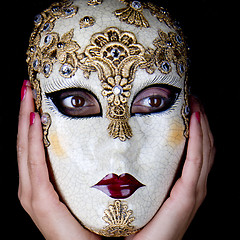 Image showing Woman wearing a beautiful carnival mask