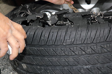 Image showing exploded truck tire