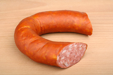 Image showing smoked sausage in natural casing