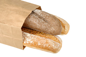 Image showing rye bread and wheat bread in paper bag