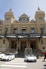 Image showing entrance Monte Carlo Casino with grand prix racing cars for the 