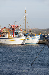 Image showing fishing boats in harbor Adamas Milos Cyclades Greek island Greec