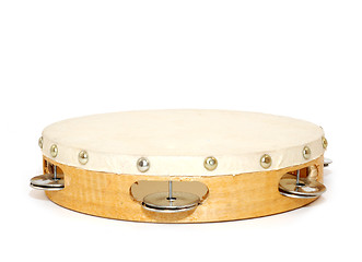 Image showing Wood and leather tambourine  