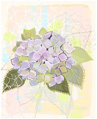 Image showing Greeting card with hydrangea.Illustration hydrangea.  