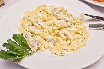 Image showing Penne with creamy mushroom sauce