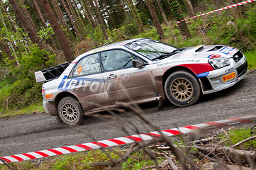 Image showing K. Barrett driving Subaru Impreza