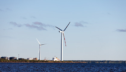 Image showing Wind Generator on Shore Sea