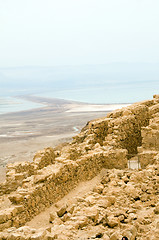 Image showing  Masada the ancient fortress in the Judean Desert overlooking th