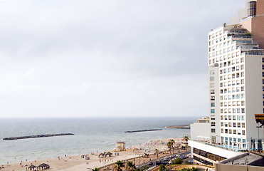 Image showing skyline cityscape high rise hotel on Mediterranean sea Tel Aviv 