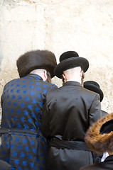 Image showing Hasidic Chassidic Jews praying at The Western Wall Jerusalem Isr