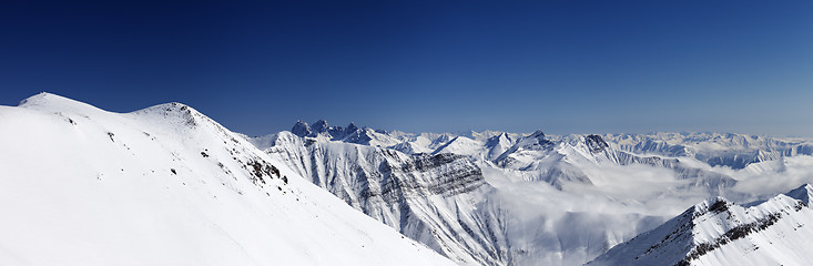 Image showing Panorama of winter mountains. Caucasus Mountains, Georgia