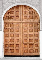 Image showing Big old wooden gate - Moscow Kremlin, Russia.