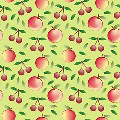 Image showing apple and cherry - seamless pattern and abstract nature background  