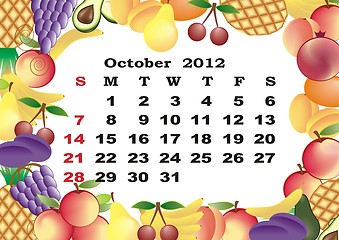 Image showing October - monthly calendar 2012 in colorful frame