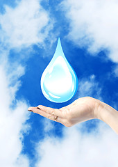 Image showing hands holding water drop, environmental protection