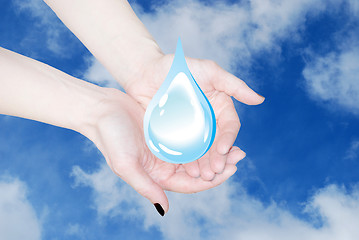 Image showing hands holding water drop, environmental protection