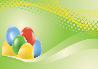 Image showing Colored easter eggs on green background  