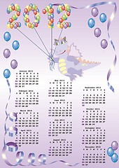 Image showing calendar 2012  with cartoon dragon and balloons in vector 