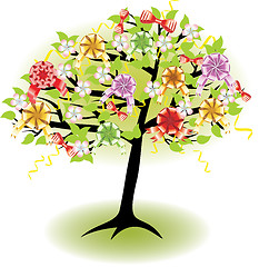 Image showing holiday spring tree with bows and flowers 
