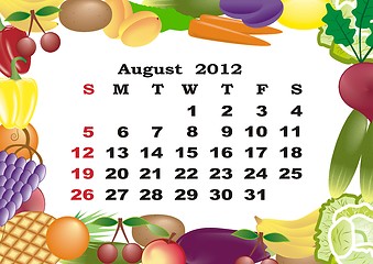 Image showing August - monthly calendar 2012 in colorful frame