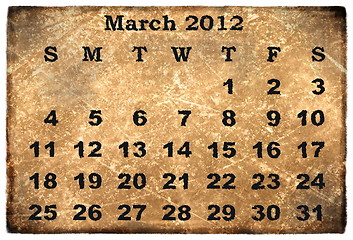 Image showing old grunge monthly calendar 2012