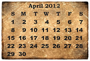 Image showing old grunge monthly calendar 2012