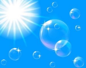 Image showing  sun in blue sky with bubbles, EPS10