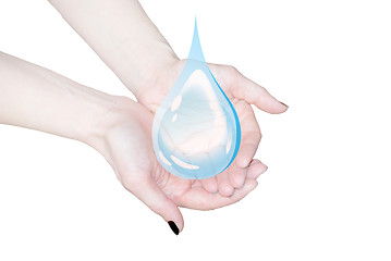 Image showing hands holding water drop, environmental protection