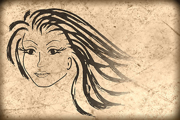 Image showing woman face on the old paper , grunge background