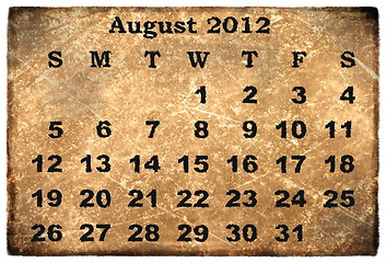 Image showing old grunge monthly calendar 2012