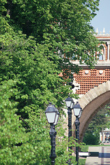 Image showing Bridge at the summer. Palace of queen Ekaterina in  Moscow. Zarizino (Tsaritsino, tsaritsyno, tsaritsino)