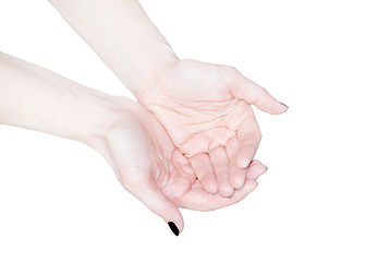 Image showing Empty open woman's hands isolated on white