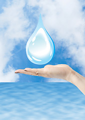 Image showing hands holding water drop, environmental protection