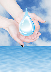 Image showing hands holding water drop, environmental protection