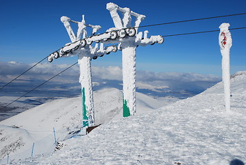 Image showing Ski Resort chair lift in Turkey Mountains.Palandoken