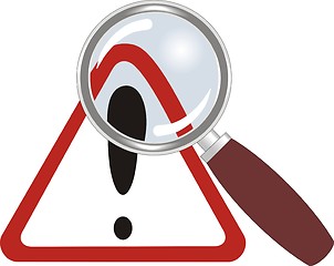 Image showing warning sign under magnifying glass 