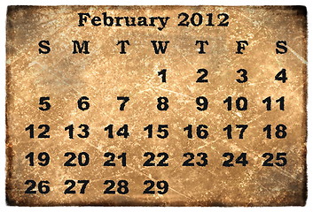 Image showing old grunge monthly calendar 2012